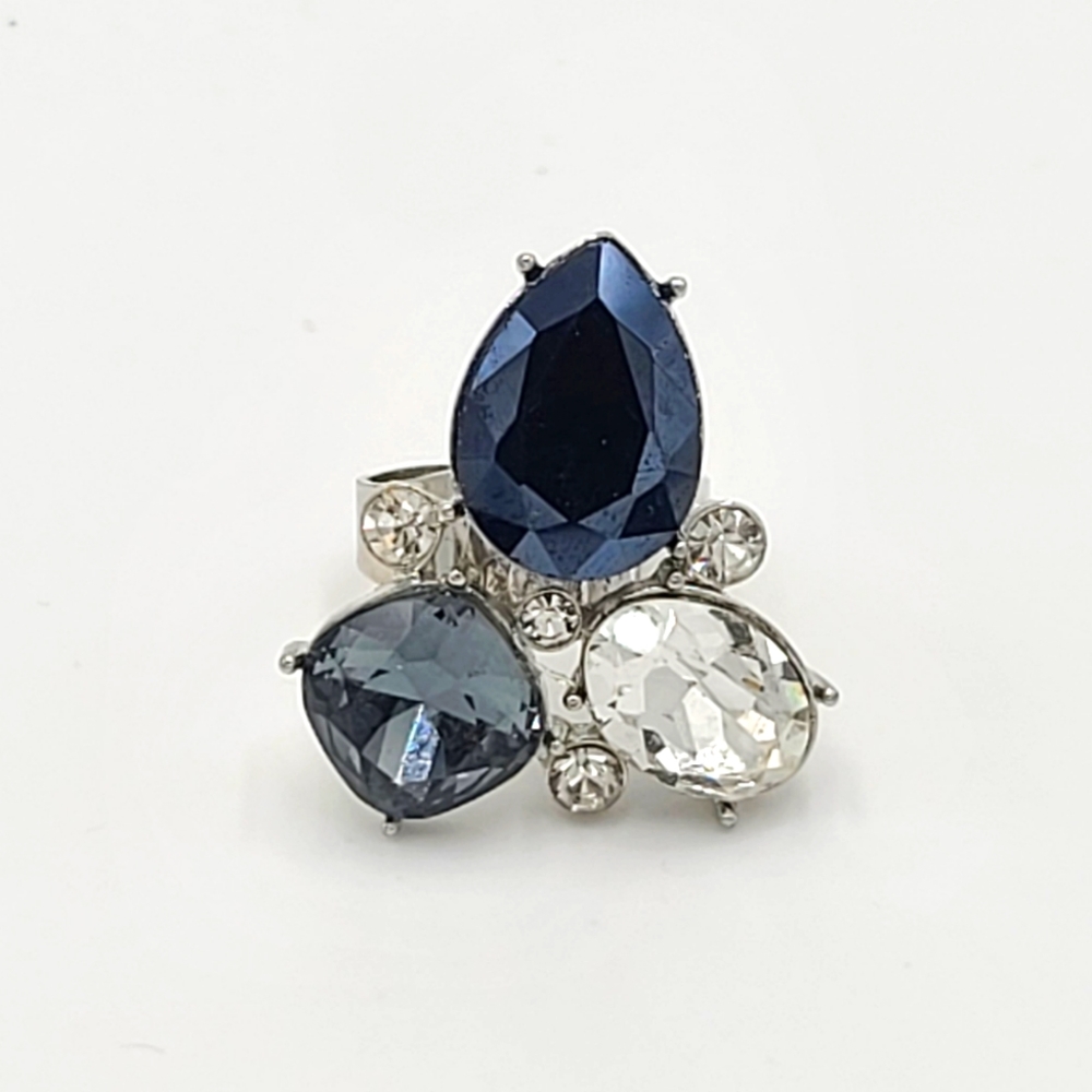Dark Blue Tear Drop Tri-Color Stone Statement Ring